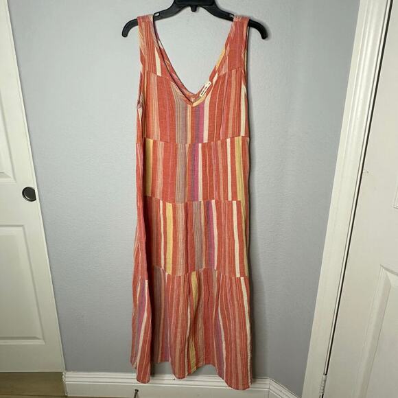 Marine Layer Womens Corinne Tiered Cotton Maxi
Dress V Neck Pink Striped - Picture 2 of 6